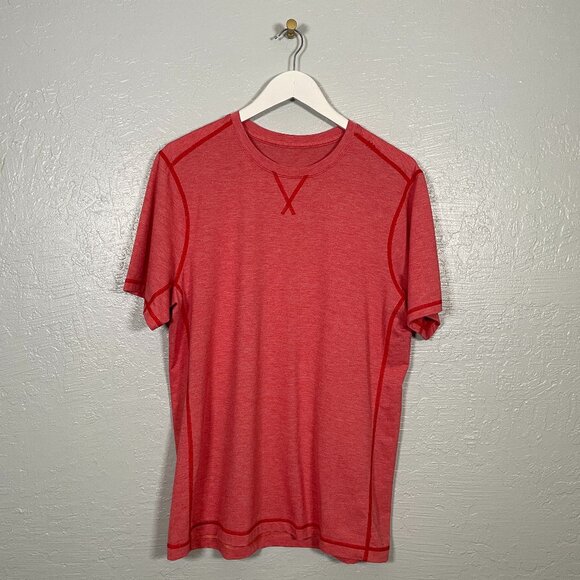 Lululemon Men L Heathered Lulu Red T.H.E. Crew Shirt Short Sleeve Athletic - Picture 1 of 8